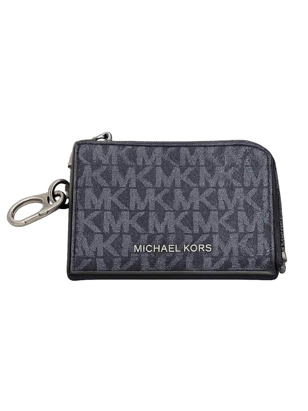 Michael Kors Black MK Signature Zip Card Holder Keychain Wallet
